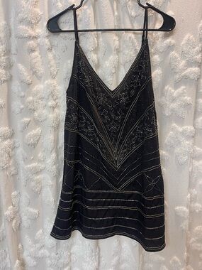 ❌SOLD❌Free People Black mini dress with gold embroidery and beading